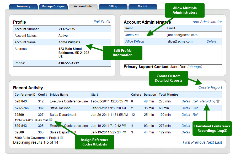Account Portal TurboBridge HD Audio Conferencing