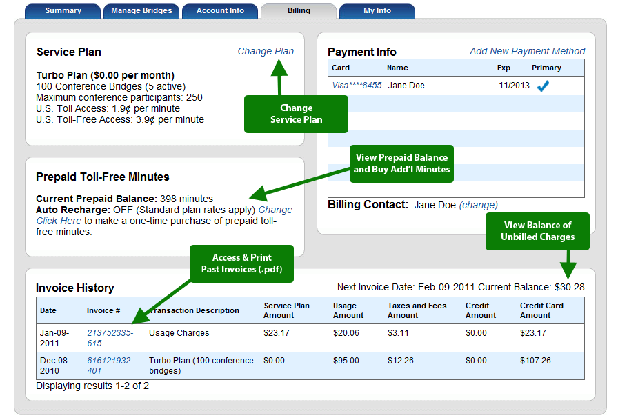 Account Portal TurboBridge HD Audio Conferencing